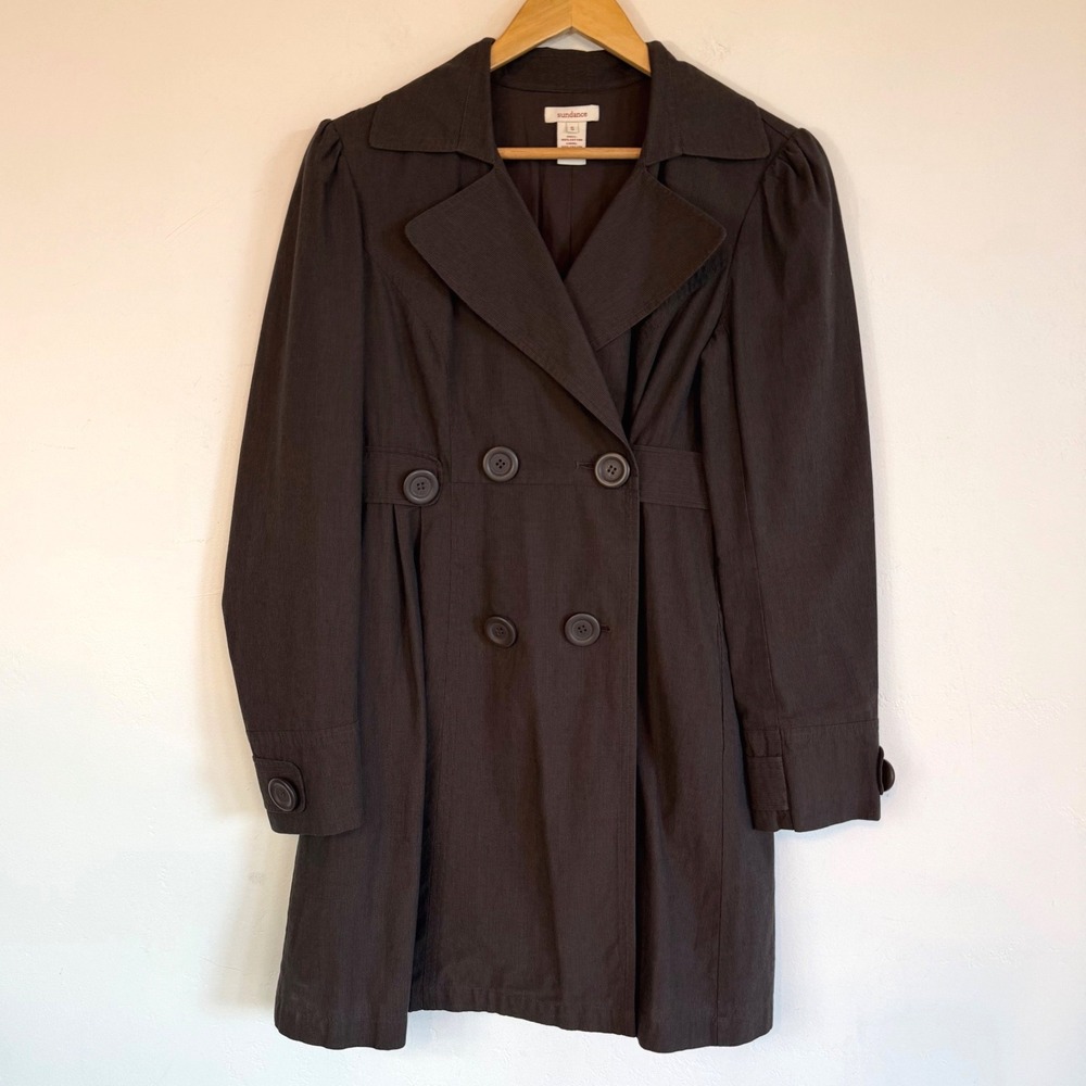 Sundance Trench Coat Brown Double Breasted Puff Shoulder Twee Academia Boho S